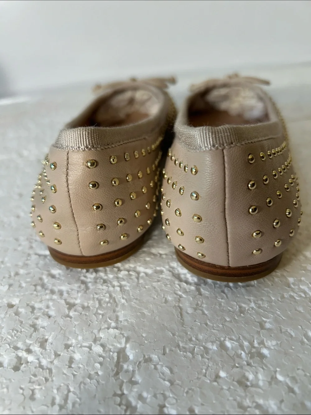 Talbots SZ 5 Nude Leather Studded Ballet Flat Formal Coquette Romantic Wardrobe
